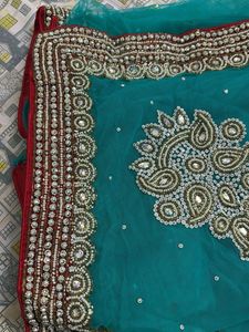 Elegant Teal Embellished Saree