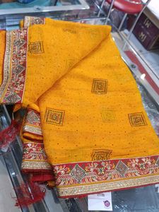 Elegant Yellow Embroidered Saree (Issue)