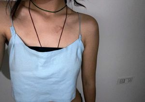 Spaghetti Blue Cropped Tank Top