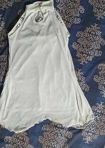 Women White Beaded Net Top
