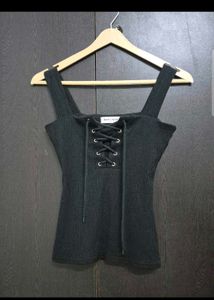 Black Lace-Up Tank Top