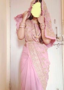 Pink Embroidered Saree