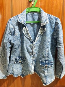 Cotton Spread Collar Demin Jacket