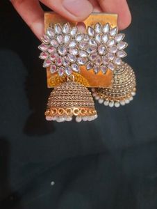 Jhumka with White kundan