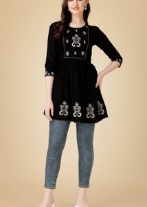 Black Embroidered Tunic Top
