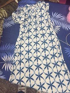 Blue &amp; White Printed Kurta