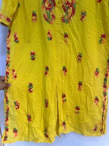 Yellow Chikankari Embroidered Kurta