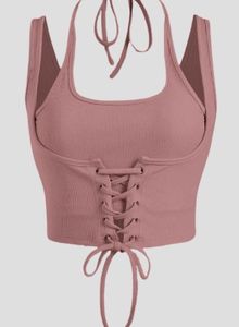 Ribbed Lace-Up Tank Top