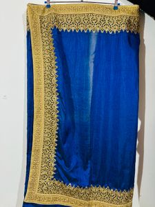 Party Wear Navy Blue Saree With Golden Work