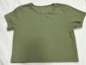 Green Ribbed Crop Top