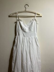 Cottagecore Midi Embroidered White Dress