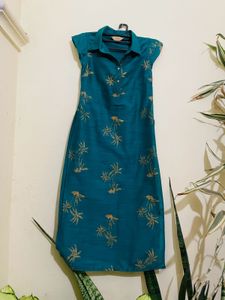 Sea Green Cotton Silk Kurta For Women