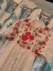 Rose Embroidery Work Front Open Kurta