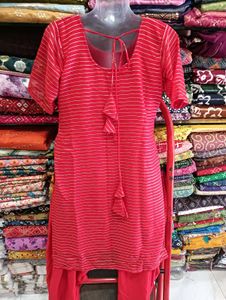 Red Striped Kurta Set