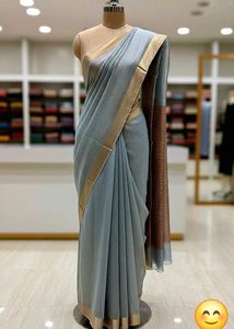 Elegant Grey Saree with Gold Border