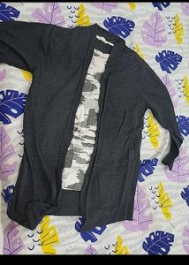 Gray Open-Front Cardigan