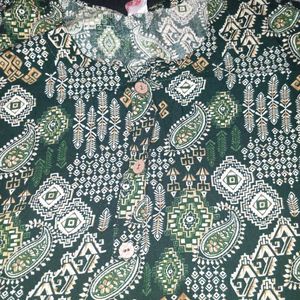 Dark Green Printed Short Kurti