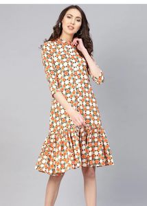 “Yufta” Vibrant Orange Geometric Dress