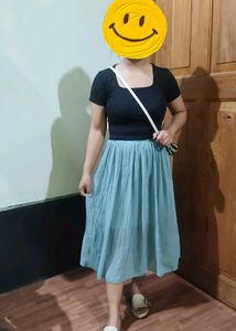 Teal Pleated Midi Skirt