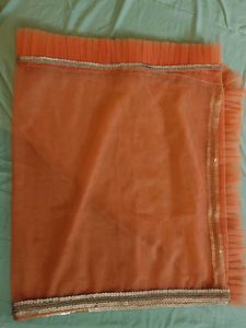 ✨ Handmade Orange Net Pallu/Dupatta with Golden Bo