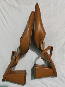 Charles &amp; Keith   Brown Pointed Toe Heeled Sandal