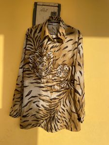 Tiger Print Button-Up Shirt