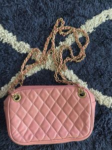 Pink solid Quilted Sling Bag