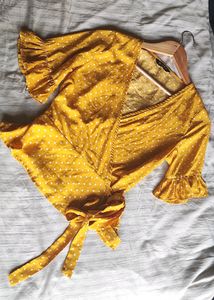 Yellow Polka Dot Wrap Top