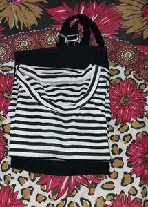 Black &amp; White Stripped T-shirt And Dungaree