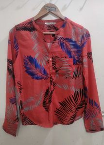 Coral Leaf Print Top