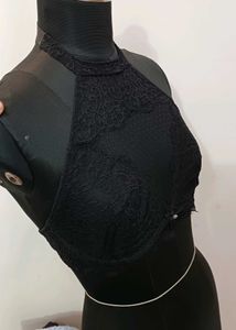 Black Lace Halter Neck Bralette 34C