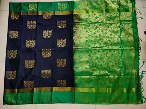 Elegant Navy Blue & Green Saree