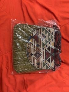 🆕 Olive Jute &amp; Leather Sling Bag