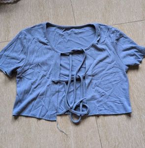 Blue Tie-Front Crop Top