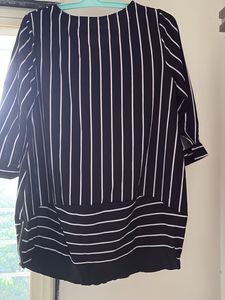 Striped Black &amp; White Long Top with zip on sides