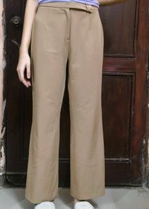 Beige Wide Leg Trousers