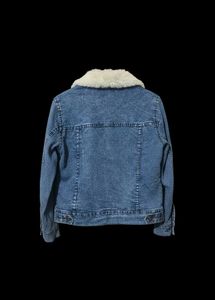 Floral Embellished Denim Jacket With Fur Collar