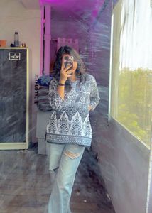 Boho Ethnic Pattern White Short Kurti