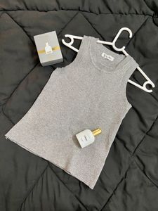 Gray Ribbed Tank Top With LA’ French Perfume