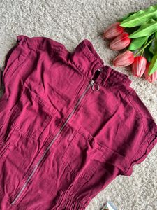 Burgundy Zip-Up Romper jumpsuit