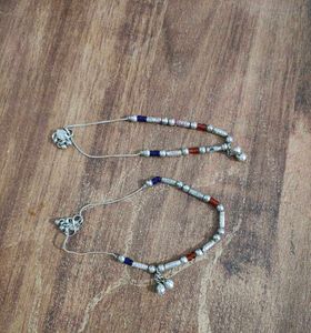 Silver Anklets with Colorful Beads