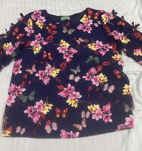 Floral Top - L Navy Blue