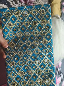 Elegant Blue Clutch with gota  stone and mirror  p