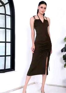 💫 Ruched Tie-Up Party Midi Dress