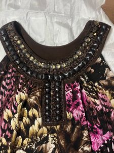 Yk2 Pinterest Beaded Neckline Abstract Print Top