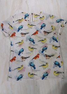 White Top With Bird Print.