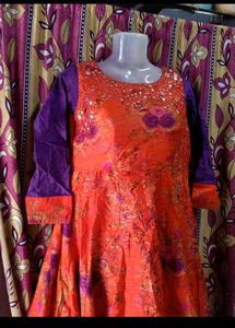 Orange Floral Anarkali Kurta