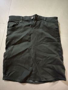 High Star Women Olive Green Denim Mini Skirt