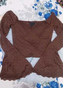Brown Lace Long Sleeve Top