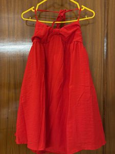 Red Babydoll Mini Dress - Sweetheart Neck